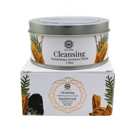 Sandalo, Cedro e Ginepro Candela profumata con Tormalina Nera - Pulizia - Green Tree - 70gr.