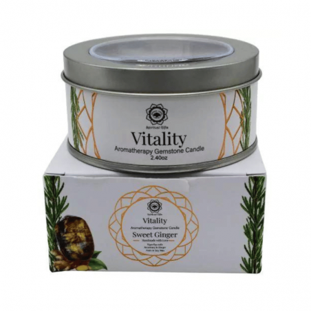 Vitalità - Zenzero dolce e Rosmarino Candela profumata con Occhio di Tigre - Vitality Green Tree - 70gr.