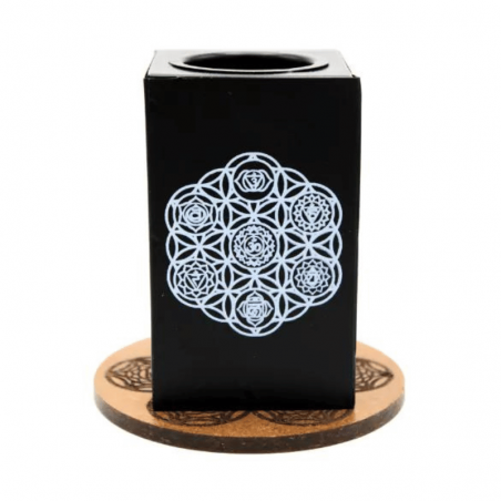 Porta T-Light in metallo Brucia Incenso e Resine (6 x 6 x 10cm) - 7 Chakra