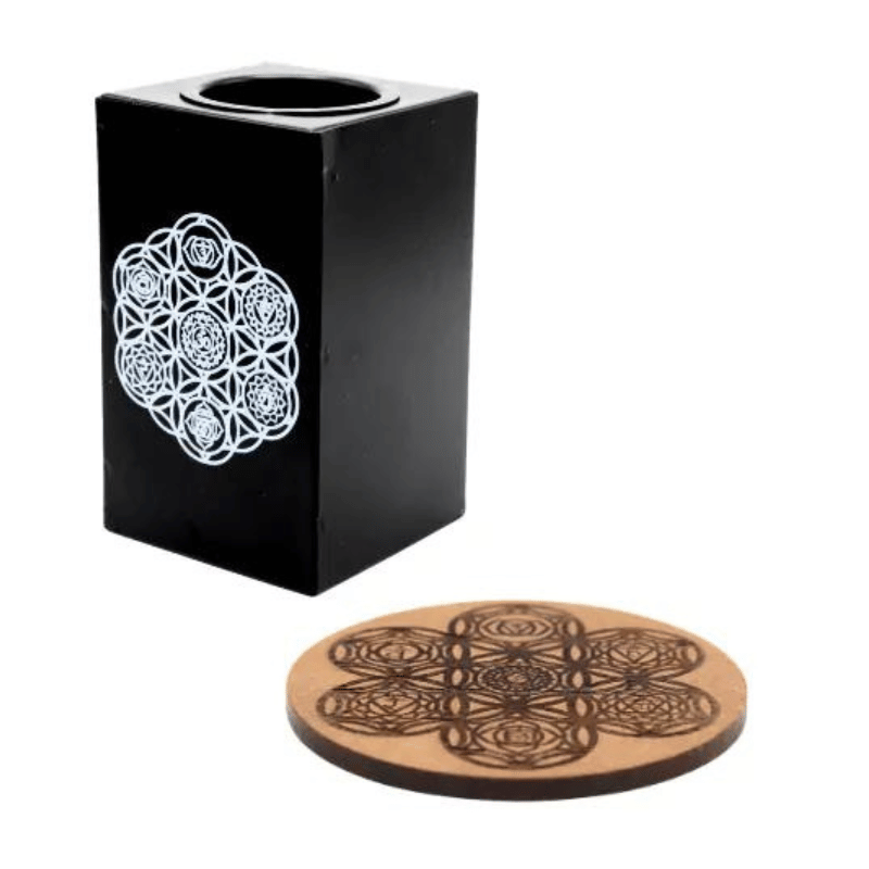 Porta T-Light in metallo Brucia Incenso e Resine (6 x 6 x 10cm) - 7 Chakra