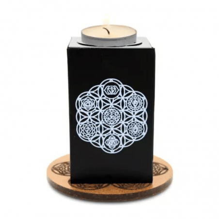 Porta T-Light in metallo Brucia Incenso e Resine (6 x 6 x 10cm) - 7 Chakra
