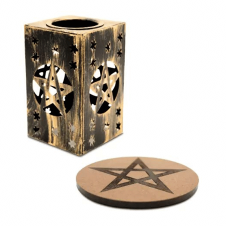Brucia Incenso Resine e Porta T-Light in metallo e  (6 x 6 x 10cm) - Pentagramma