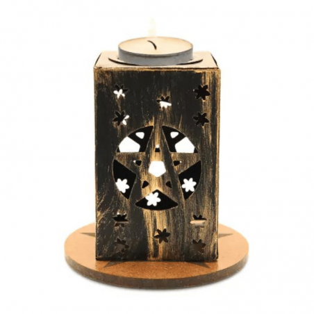Brucia Incenso Resine e Porta T-Light in metallo e  (6 x 6 x 10cm) - Pentagramma
