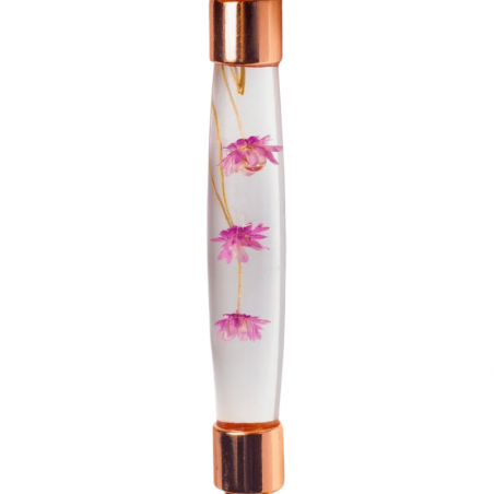 Quarzo Rosa con Fiori Rosa Rullo per massaggio Viso e Corpo - (14cm - 70gr.)