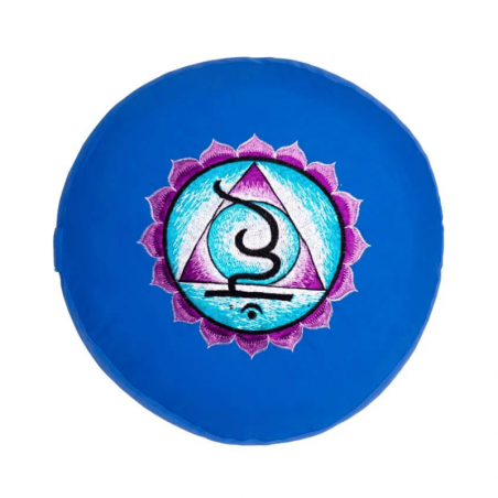 Cuscino da Meditazione Blu con Simbolo Vishuddha – 5° Chakra