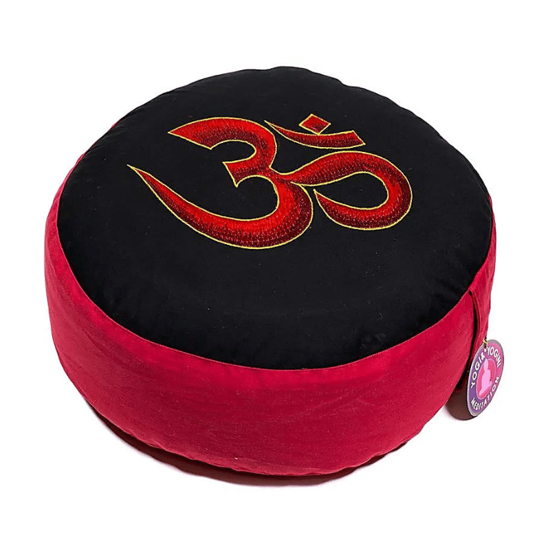Cuscino Meditazione con Ricamo OM – Rosso e Nero | Comfort e Spiritual