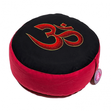 Cuscino Meditazione con Ricamo OM – Rosso e Nero | Comfort e Spiritual
