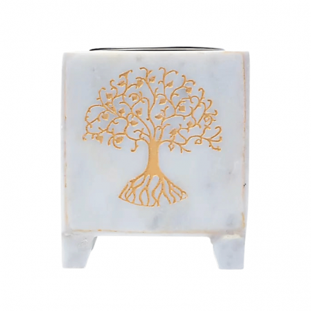 Brucia incenso in Marmo Bianco (75 x 75 x 90mm) con Setaccio - Albero della Vita