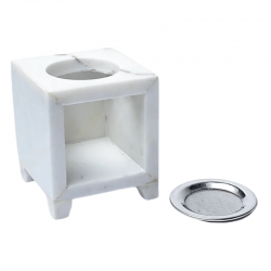 Brucia incenso in Marmo Bianco (75 x 75 x 90mm) con Setaccio - Albero della Vita 2