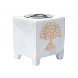 Brucia incenso in Marmo Bianco (75 x 75 x 90mm) con Setaccio - Albero della Vita