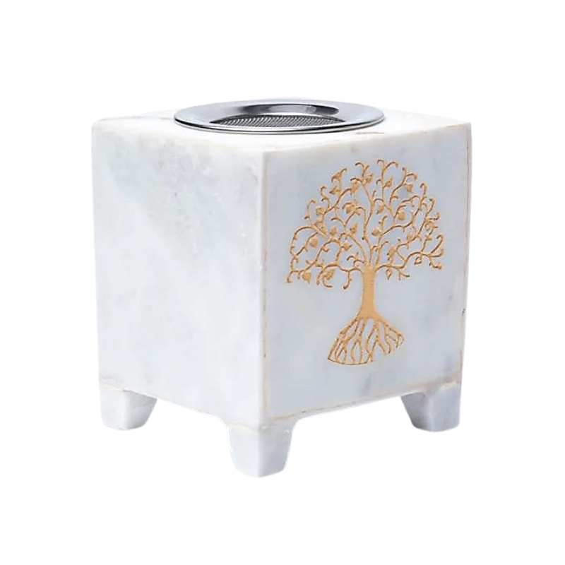 Brucia incenso in Marmo Bianco (75 x 75 x 90mm) con Setaccio - Albero della  Vita