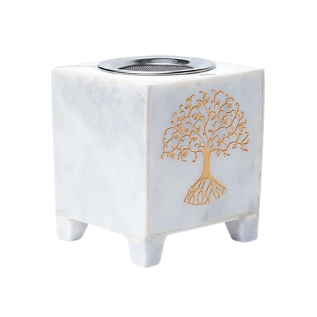 Brucia incenso in Marmo Bianco (75 x 75 x 90mm) con Setaccio - Albero della Vita