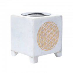 Brucia incenso in Marmo Bianco (75 x 75 x 90mm) con Setaccio - Fiore della Vita
