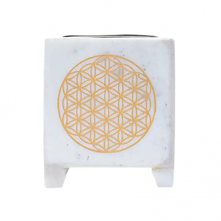 Brucia incenso in Marmo Bianco (75 x 75 x 90mm) con Setaccio - Fiore della Vita