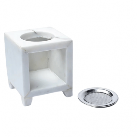 Brucia incenso in Marmo Bianco (75 x 75 x 90mm) con Setaccio - Fiore della Vita