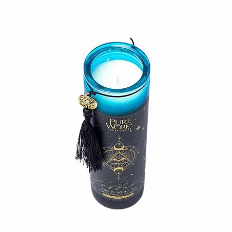 Candela Occhio della Provvidenza cera di soia in vetro con nappina - (20,5 x 5,5 x 5,5cm - 300gr. -  ± 80 ore)