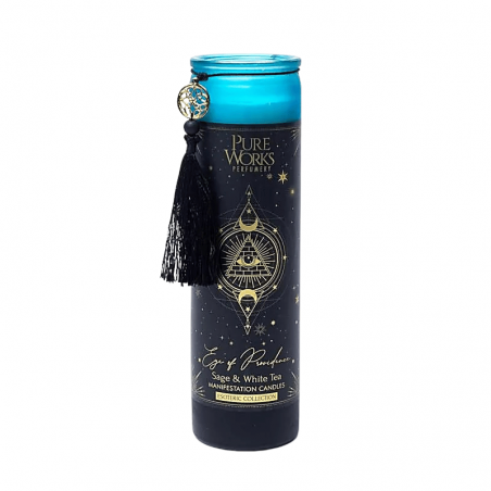 Candela Occhio della Provvidenza cera di soia in vetro con nappina - (20,5 x 5,5 x 5,5cm - 300gr. -  ± 80 ore)