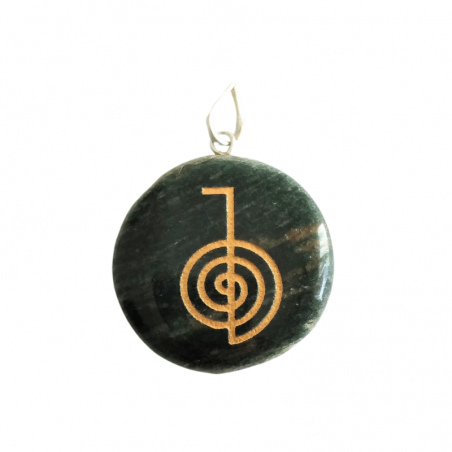 Avventurina Verde Pendente Pietra Naturale con simbolo Cho Ku Rei e Gancio in Metallo - (± 30mm)