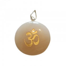 Calcite Pendente Pietra Naturale con simbolo OM e Gancio in Metallo - (± 30mm)