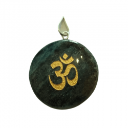 Avventurina Verde Pendente Pietra Naturale con simbolo OM e Gancio in Metallo - (± 30mm)