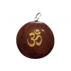 Diaspro Rosso Pendente Pietra Naturale con simbolo OM e Gancio in Metallo - (± 30mm)