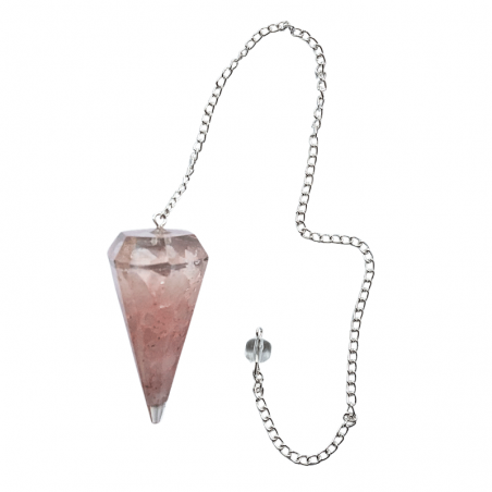 Quarzo Rosa Pendolo in Orgonite Sfaccettata da 4cm con Catena da 20cm