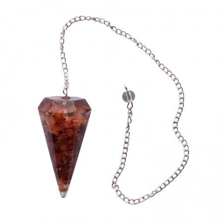 Corniola Pendolo in Orgonite Sfaccettata da 4cm con Catena da 20cm