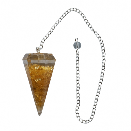 Citrino Pendolo in Orgonite Sfaccettata da 4cm con Catena da 20cm