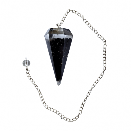 Ossidiana Nera Pendolo in Orgonite Sfaccettata da 4cm con Catena da 20cm