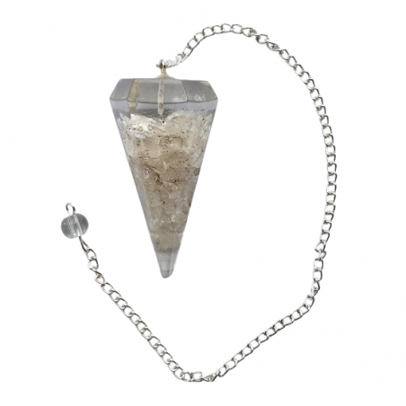 Quarzo Bianco Pendolo in Orgonite Sfaccettata da 4cm con Catena da 20cm
