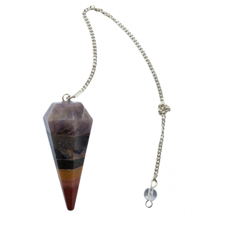 7 Chakra Pendolo in Pietra Naturale Sfaccettata da 4cm con Catena da 18cm