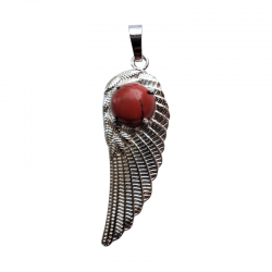 Diaspro Rosso Pendente Ala in Metallo con Pietra Naturale - (47 x 16mm)