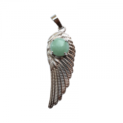 Avventurina Verde Pendente Ala in Metallo con Pietra Naturale - (47 x 16mm)