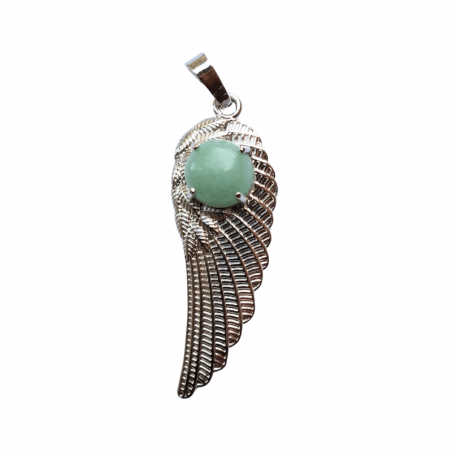 Avventurina Verde Pendente Ala in Metallo con Pietra Naturale - (47 x 16mm)