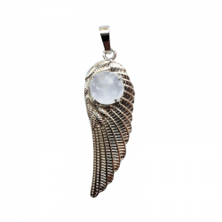 Quarzo Bianco Pendente Ala in Metallo con Pietra Naturale - (47 x 16mm)