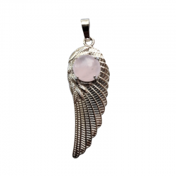 Quarzo Rosa Pendente Ala in Metallo con Pietra Naturale - (47 x 16mm)