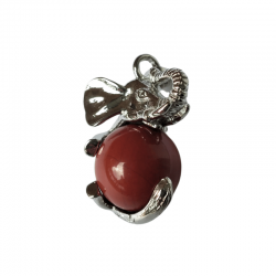 Diaspro Rosso Pendente Elefante metallo con Sfera in Pietra Naturale da 16mm