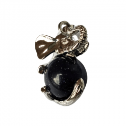 Avventurina Blu Pendente Elefante metallo con Sfera in Pietra Naturale da 16mm