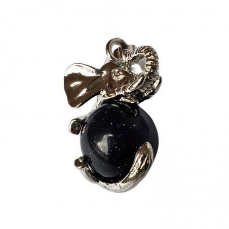Avventurina Blu Pendente Elefante metallo con Sfera in Pietra Naturale da 16mm