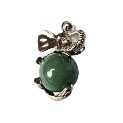Avventurina Verde Pendente Elefante metallo con Sfera in Pietra Naturale da 16mm