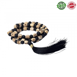 Mala Tibetano 108 semi Tulsi e perle di Pietra Lavica da 6mm - Qualità A