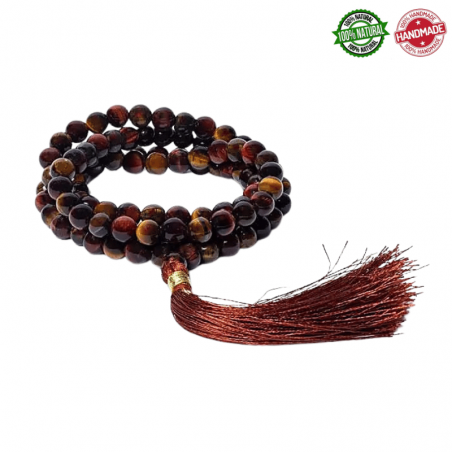 Mala Tibetano 108 perle Occhio di Gatto e Occhio di Tigre da 6mm in pietra naturale - Qualità AA