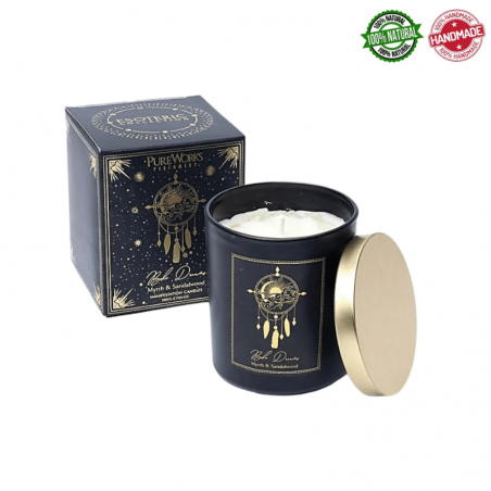 Candela Sogni Boho cera di soia e Cristalli di Rocca in vetro - (9 x 7 x 7cm - 200gr. -  ± 50 ore)