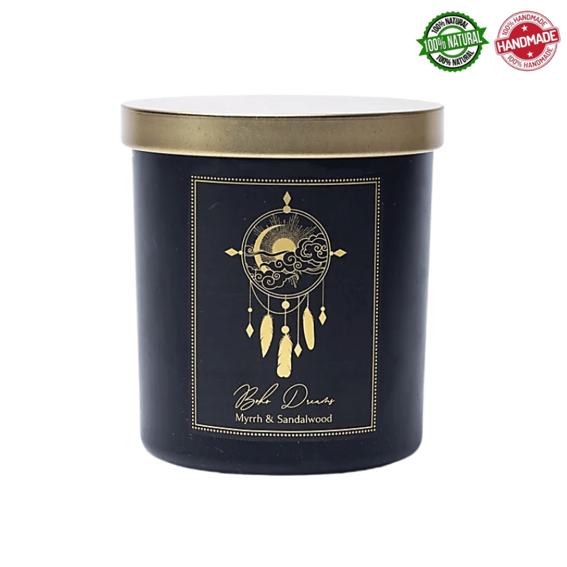 Candela Sogni Boho cera di soia e Cristalli di Rocca in vetro - (9 x 7 x 7cm - 200gr. -  ± 50 ore)