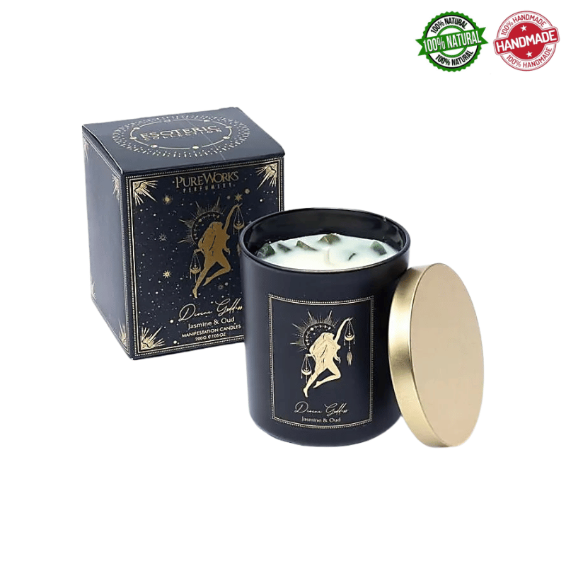 Candela Dea Divina cera di soia e Giada Xinji in vetro - (9 x 7 x 7cm - 200gr. -  ± 50 ore)