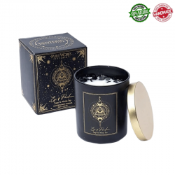 Candela Occhio della Provvidenza cera di soia e Ossidiana Nera in vetro - (9 x 7 x 7cm - 200gr. -  ± 50 ore)