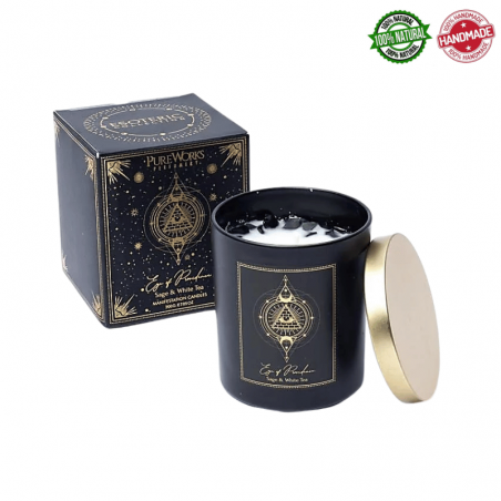 Candela Occhio della Provvidenza cera di soia e Ossidiana Nera in vetro - (9 x 7 x 7cm - 200gr. -  ± 50 ore)
