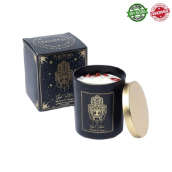 Candela Buona Fortuna cera di soia e Occhio di Tigre in vetro - (9 x 7 x 7cm - 200gr. -  ± 50 ore)