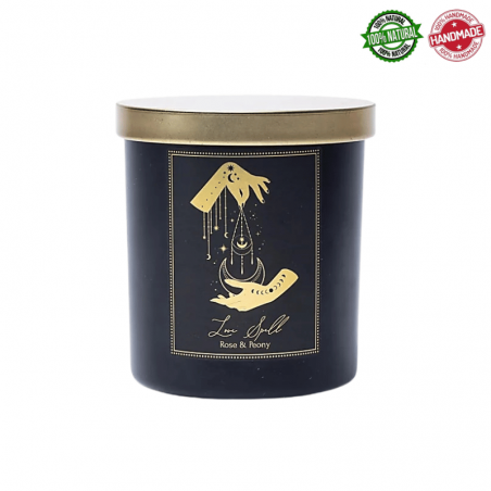 Candela Incantesimo d'Amore cera di soia e Quarzo Rosa in vetro - (9 x 7 x 7cm - 200gr. -  ± 50 ore)