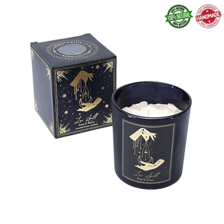 Candela Incantesimo d'Amore cera di soia e Quarzo Rosa in vetro - (8 x 7 x 7cm - 120gr. -  ± 20 ore)